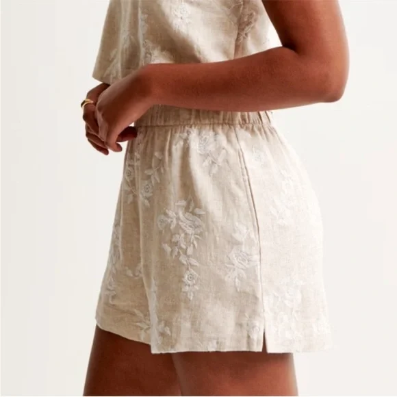Abercrombie & Fitch Linen Blend Embroidered Pull On Shorts MEDIUM - Picture 4 of 16